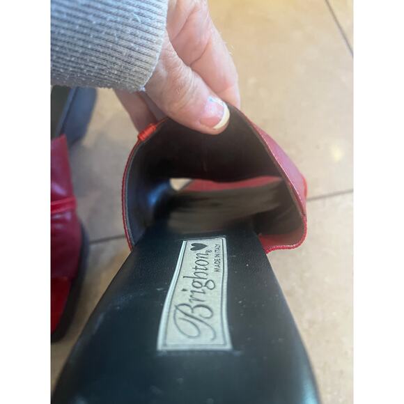Brighton Leather Slide Sandal Women 8 Y2K Chunky Grunge Preppy Art to Wear Red - Picture 5 of 10